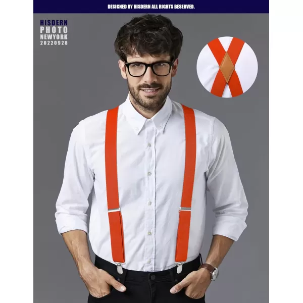 HISDERN Suspenders for Men X-Back 1.4" Adjustable Elastic Suspender Braces Strong 4 Clips for Work Trousers Wedding