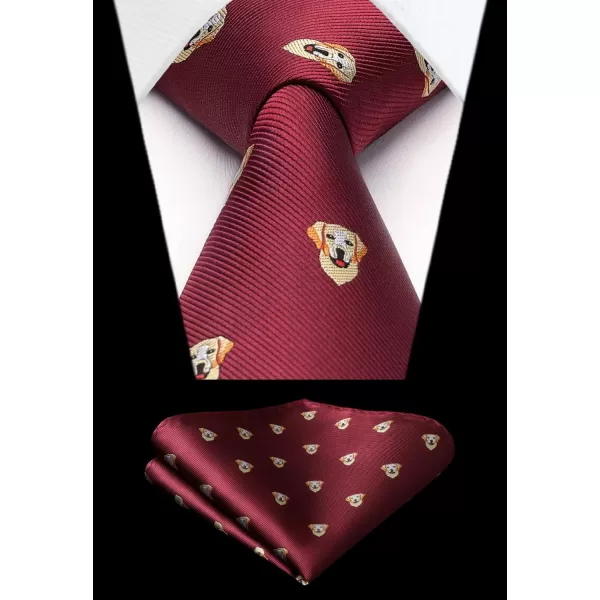 HISDERN Ties for Men Classic Animal Tie and Pocket Square Set Jacquard Woven Silk Neckties Handkerchief Wedding Party