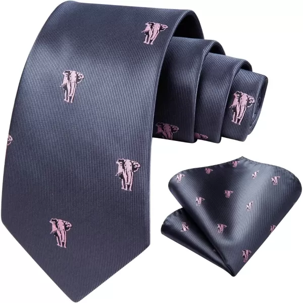 HISDERN Ties for Men Classic Animal Tie and Pocket Square Set Jacquard Woven Silk Neckties Handkerchief Wedding Party