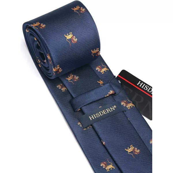 HISDERN Ties for Men Classic Animal Tie and Pocket Square Set Jacquard Woven Silk Neckties Handkerchief Wedding Party