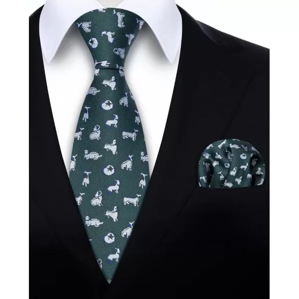 HISDERN Ties for Men Classic Animal Tie and Pocket Square Set Jacquard Woven Silk Neckties Handkerchief Wedding Party