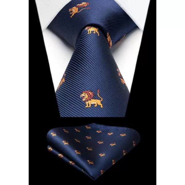HISDERN Ties for Men Classic Animal Tie and Pocket Square Set Jacquard Woven Silk Neckties Handkerchief Wedding Party