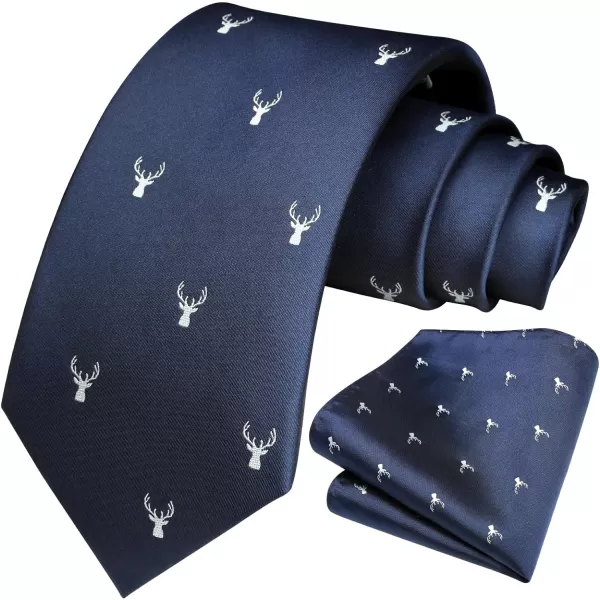 HISDERN Ties for Men Classic Animal Tie and Pocket Square Set Jacquard Woven Silk Neckties Handkerchief Wedding Party