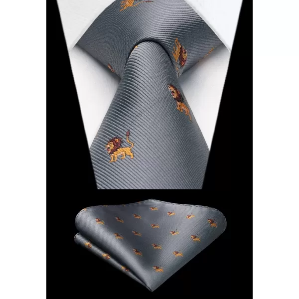 HISDERN Ties for Men Classic Animal Tie and Pocket Square Set Jacquard Woven Silk Neckties Handkerchief Wedding Party