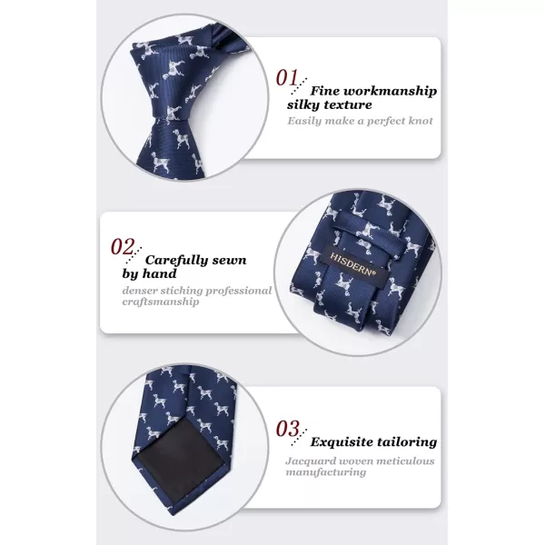 HISDERN Ties for Men Classic Animal Tie and Pocket Square Set Jacquard Woven Silk Neckties Handkerchief Wedding Party