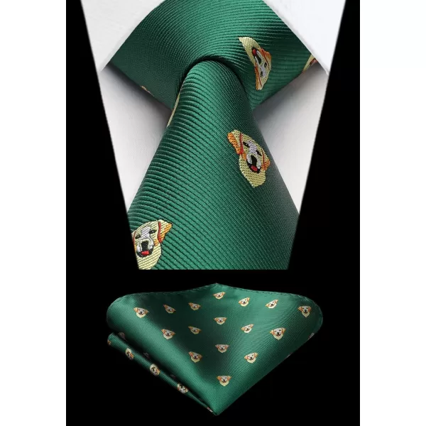HISDERN Ties for Men Classic Animal Tie and Pocket Square Set Jacquard Woven Silk Neckties Handkerchief Wedding Party