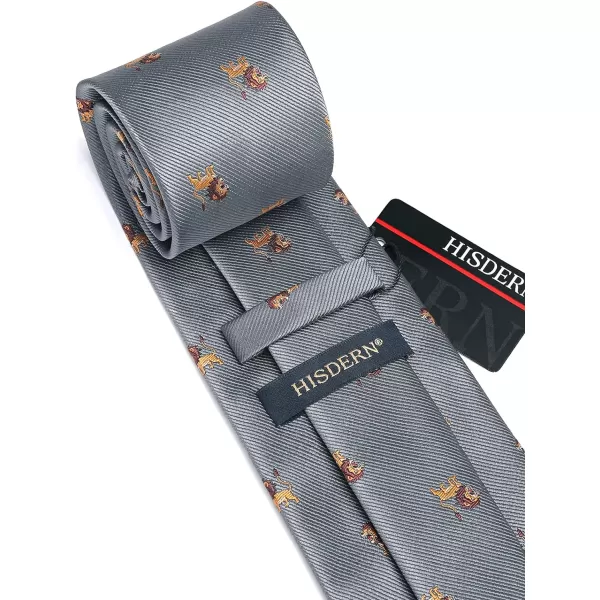 HISDERN Ties for Men Classic Animal Tie and Pocket Square Set Jacquard Woven Silk Neckties Handkerchief Wedding Party
