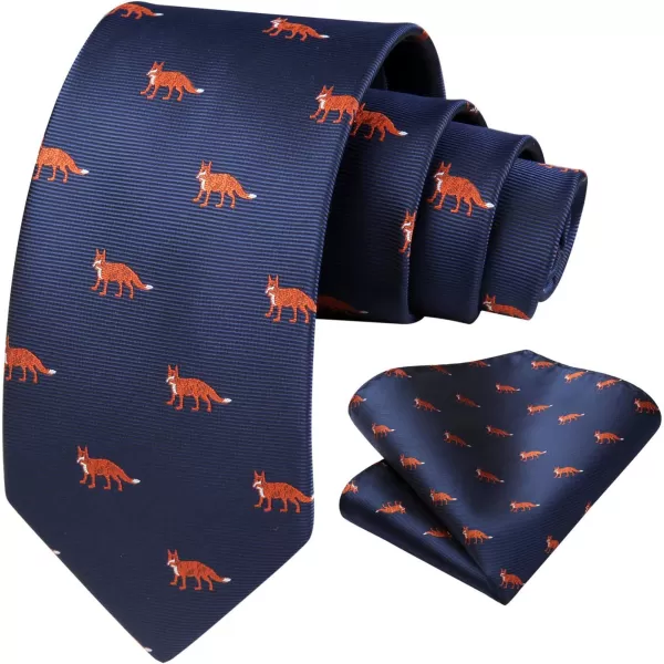 HISDERN Ties for Men Classic Animal Tie and Pocket Square Set Jacquard Woven Silk Neckties Handkerchief Wedding Party