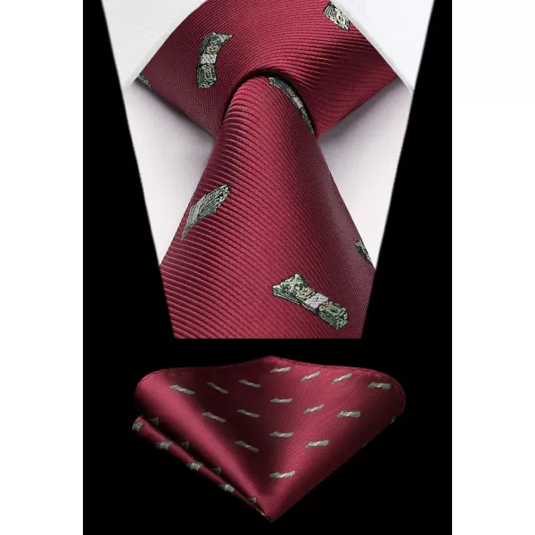 HISDERN Ties for Men Classic Animal Tie and Pocket Square Set Jacquard Woven Silk Neckties Handkerchief Wedding Party