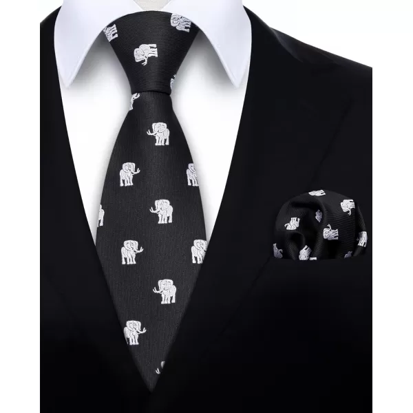 HISDERN Ties for Men Classic Animal Tie and Pocket Square Set Jacquard Woven Silk Neckties Handkerchief Wedding Party