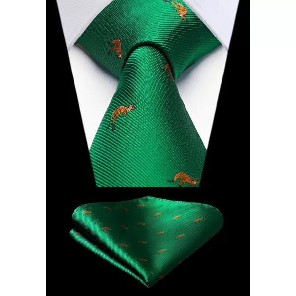 HISDERN Ties for Men Classic Animal Tie and Pocket Square Set Jacquard Woven Silk Neckties Handkerchief Wedding Party