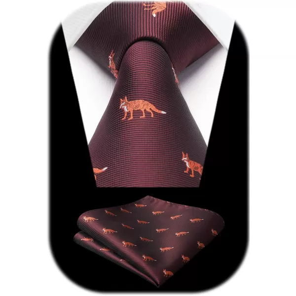 HISDERN Ties for Men Classic Animal Tie and Pocket Square Set Jacquard Woven Silk Neckties Handkerchief Wedding Party