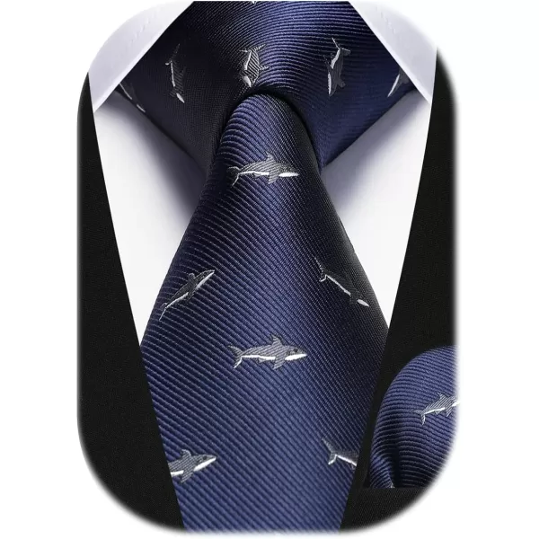 HISDERN Ties for Men Classic Animal Tie and Pocket Square Set Jacquard Woven Silk Neckties Handkerchief Wedding Party