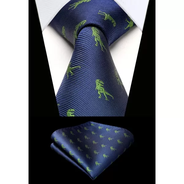 HISDERN Ties for Men Classic Animal Tie and Pocket Square Set Jacquard Woven Silk Neckties Handkerchief Wedding Party