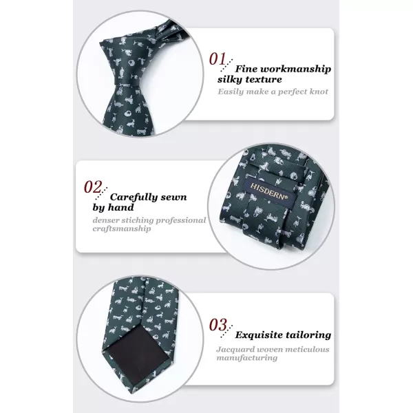 HISDERN Ties for Men Classic Animal Tie and Pocket Square Set Jacquard Woven Silk Neckties Handkerchief Wedding Party