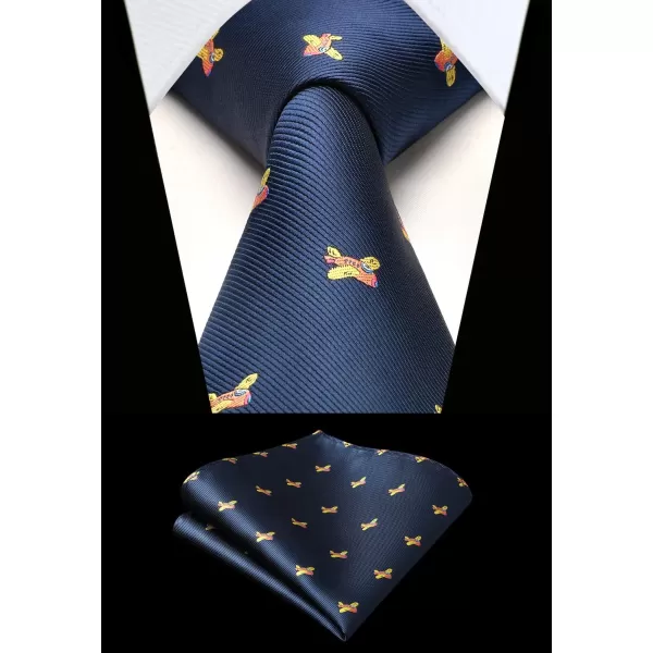 HISDERN Ties for Men Classic Animal Tie and Pocket Square Set Jacquard Woven Silk Neckties Handkerchief Wedding Party