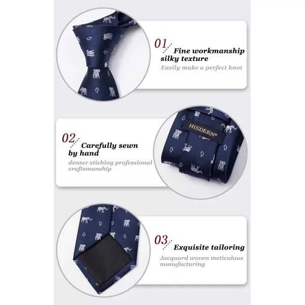 HISDERN Ties for Men Classic Animal Tie and Pocket Square Set Jacquard Woven Silk Neckties Handkerchief Wedding Party