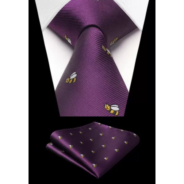 HISDERN Ties for Men Classic Animal Tie and Pocket Square Set Jacquard Woven Silk Neckties Handkerchief Wedding Party