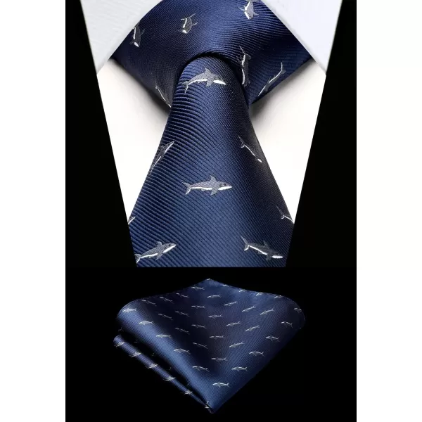 HISDERN Ties for Men Classic Animal Tie and Pocket Square Set Jacquard Woven Silk Neckties Handkerchief Wedding Party