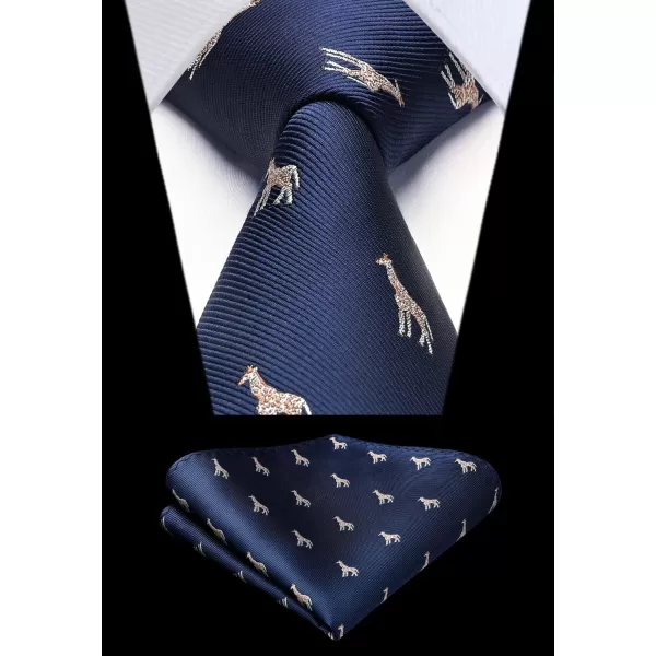 HISDERN Ties for Men Classic Animal Tie and Pocket Square Set Jacquard Woven Silk Neckties Handkerchief Wedding Party