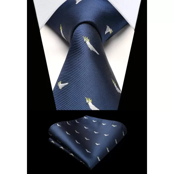 HISDERN Ties for Men Classic Animal Tie and Pocket Square Set Jacquard Woven Silk Neckties Handkerchief Wedding Party