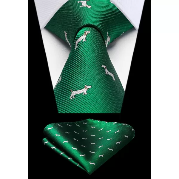 HISDERN Ties for Men Classic Animal Tie and Pocket Square Set Jacquard Woven Silk Neckties Handkerchief Wedding Party