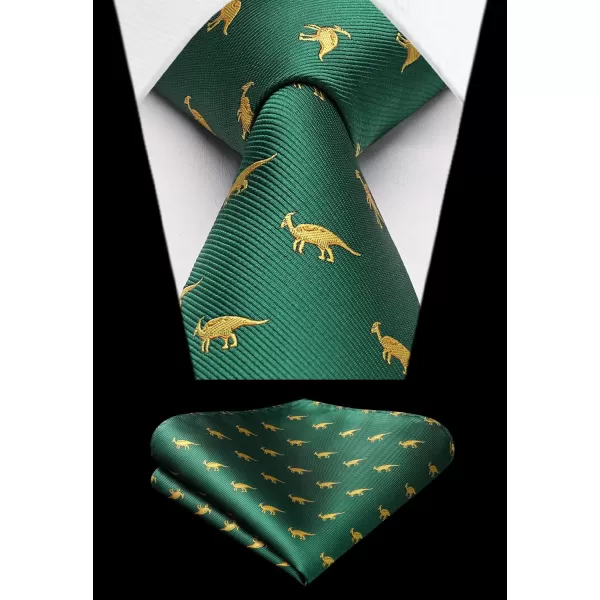 HISDERN Ties for Men Classic Animal Tie and Pocket Square Set Jacquard Woven Silk Neckties Handkerchief Wedding Party