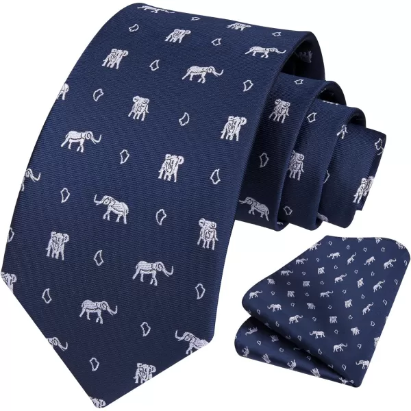 HISDERN Ties for Men Classic Animal Tie and Pocket Square Set Jacquard Woven Silk Neckties Handkerchief Wedding Party