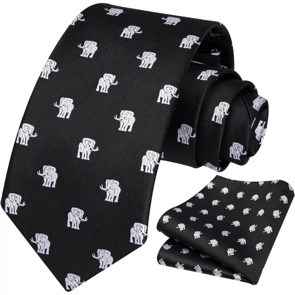HISDERN Ties for Men Classic Animal Tie and Pocket Square Set Jacquard Woven Silk Neckties Handkerchief Wedding Party