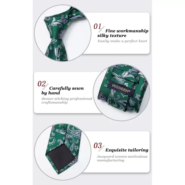 HISDERN Ties for Men Paisley Floral Tie Handkerchief Classic Woven Business Formal Necktie and Pocket Square Set Wedding
