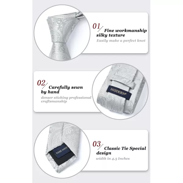 HISDERN Ties for Men Paisley Floral Tie Handkerchief Classic Woven Business Formal Necktie and Pocket Square Set Wedding