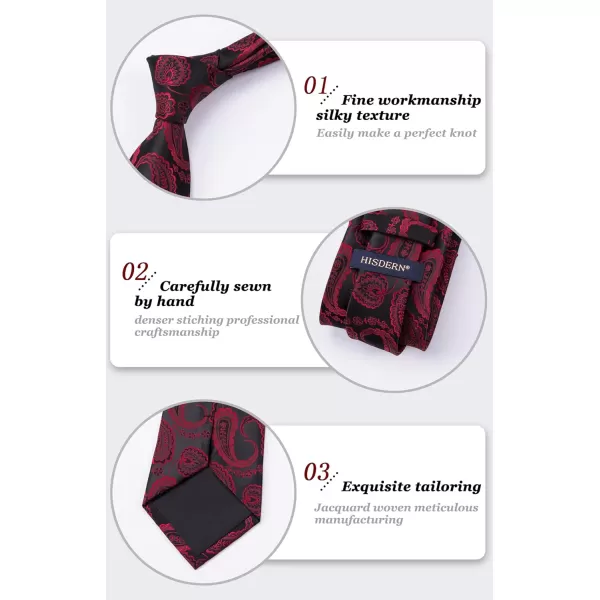 HISDERN Ties for Men Paisley Tie and Pocket Square Woven Classic Floral Mens Ties Handkerchief Set Wedding Party Necktie