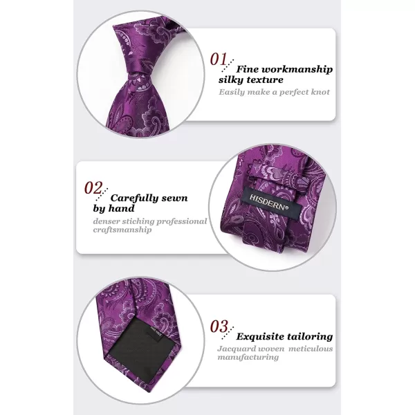 HISDERN Ties for Men Paisley Tie and Pocket Square Woven Classic Floral Mens Ties Handkerchief Set Wedding Party Necktie