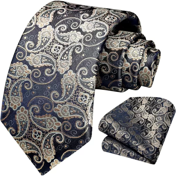 HISDERN Ties for Men Paisley Tie and Pocket Square Woven Classic Floral Mens Ties Handkerchief Set Wedding Party Necktie