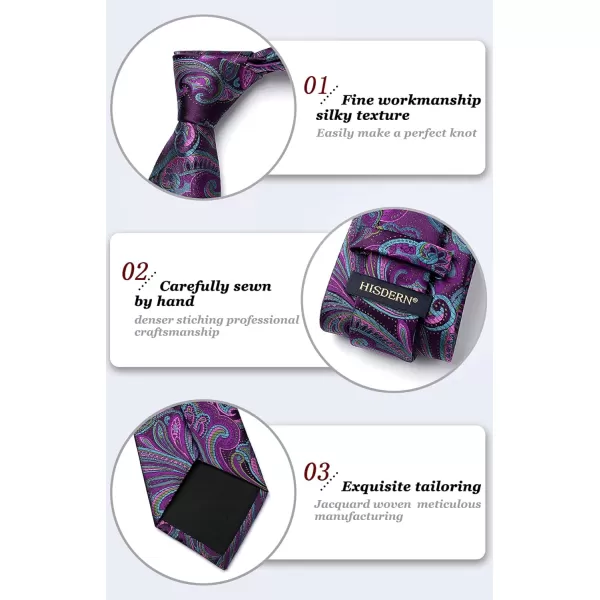 HISDERN Ties for Men Paisley Tie and Pocket Square Woven Classic Floral Mens Ties Handkerchief Set Wedding Party Necktie