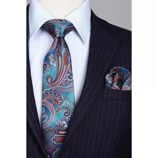 HISDERN Ties for Men Paisley Tie and Pocket Square Woven Classic Floral Mens Ties Handkerchief Set Wedding Party Necktie