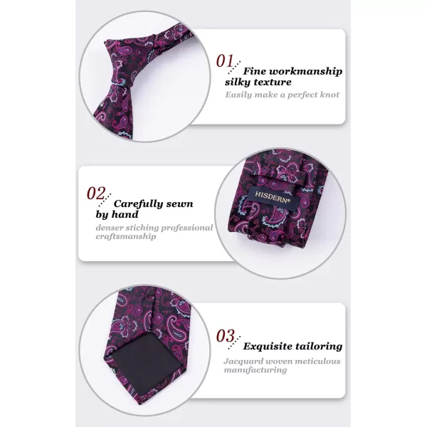 HISDERN Ties for Men Paisley Tie and Pocket Square Woven Classic Floral Mens Ties Handkerchief Set Wedding Party Necktie