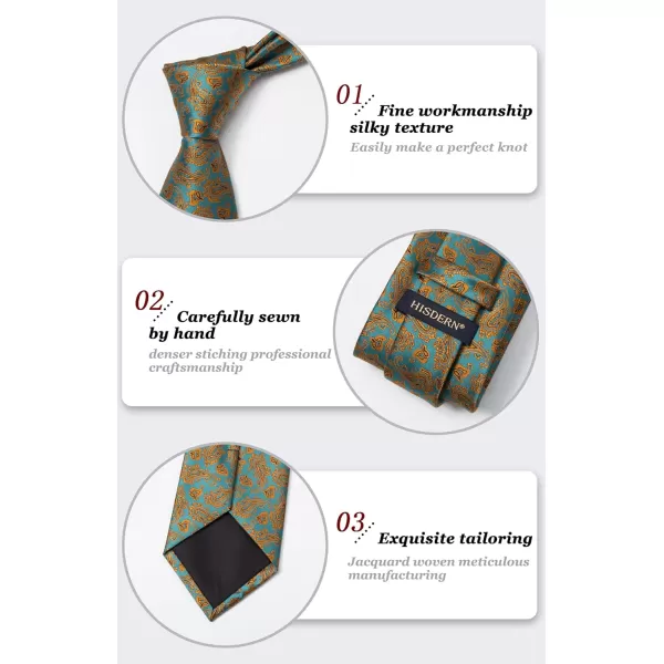 HISDERN Ties for Men Paisley Tie and Pocket Square Woven Classic Floral Mens Ties Handkerchief Set Wedding Party Necktie