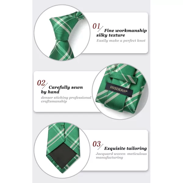 HISDERN Ties for Men Plaid Checkered Tie with Pocket Square Woven Business Formal Necktie Handkerchief Set Wedding Party