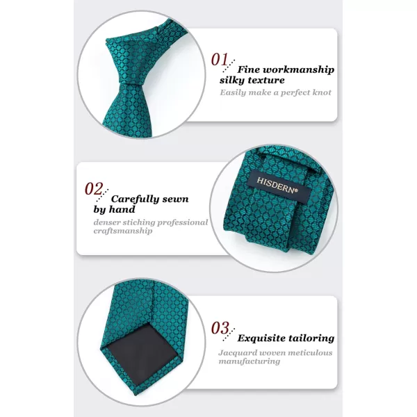 HISDERN Ties for Men Plaid Checkered Tie with Pocket Square Woven Business Formal Necktie Handkerchief Set Wedding Party