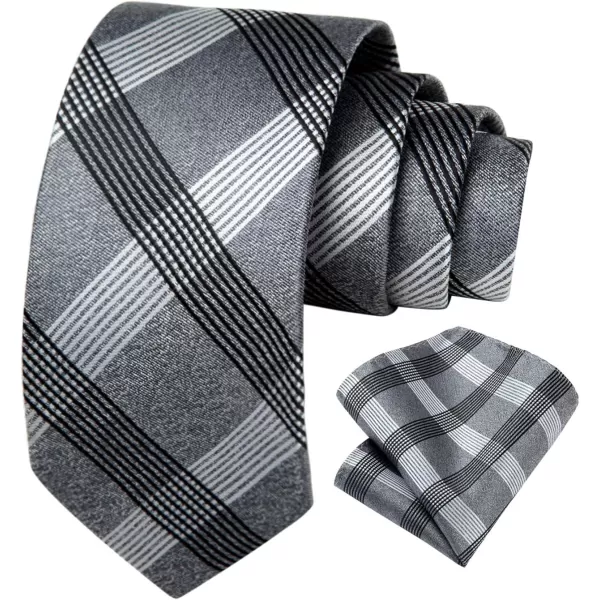 HISDERN Ties for Men Plaid Checkered Tie with Pocket Square Woven Business Formal Necktie Handkerchief Set Wedding Party