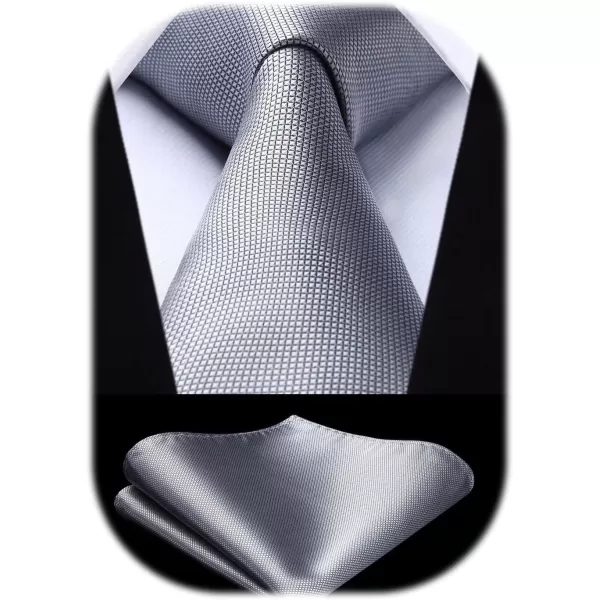 HISDERN Ties for Men Plaid Checkered Tie with Pocket Square Woven Business Formal Necktie Handkerchief Set Wedding Party