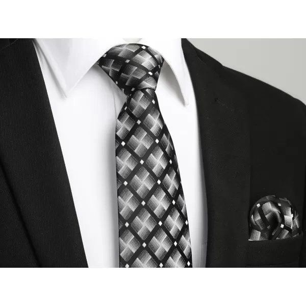 HISDERN Ties for Men Plaid Checkered Tie with Pocket Square Woven Business Formal Necktie Handkerchief Set Wedding Party