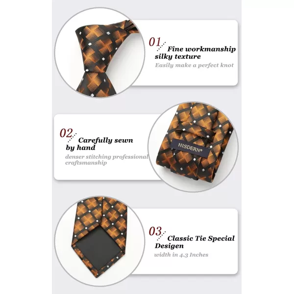 HISDERN Ties for Men Plaid Checkered Tie with Pocket Square Woven Business Formal Necktie Handkerchief Set Wedding Party