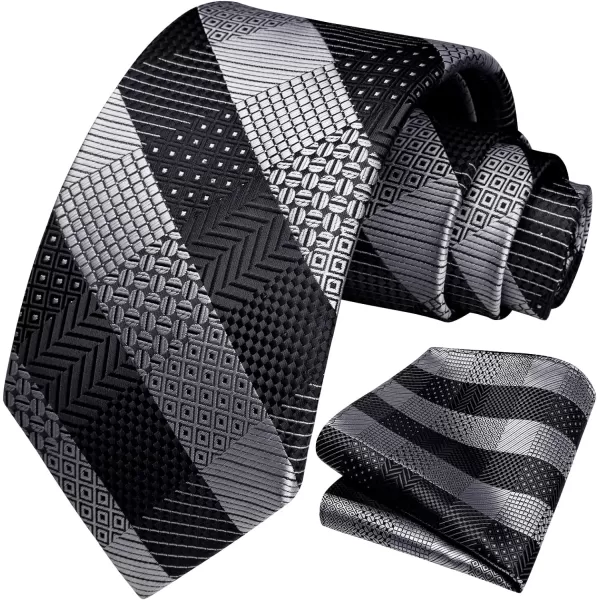 HISDERN Ties for Men Plaid Checkered Tie with Pocket Square Woven Business Formal Necktie Handkerchief Set Wedding Party