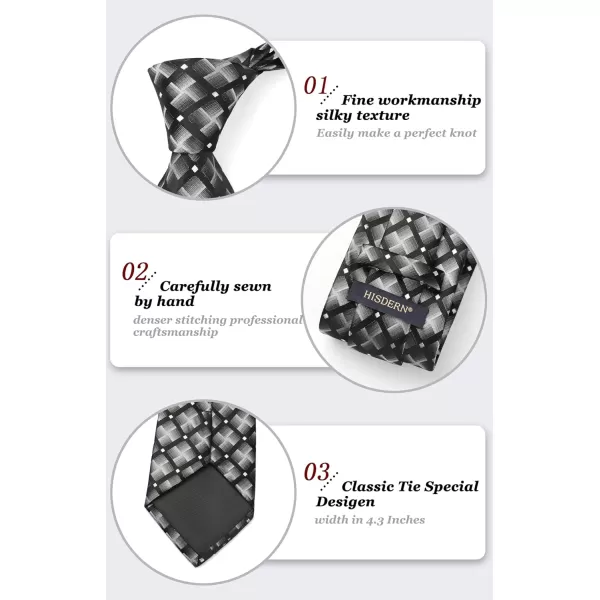 HISDERN Ties for Men Plaid Checkered Tie with Pocket Square Woven Business Formal Necktie Handkerchief Set Wedding Party
