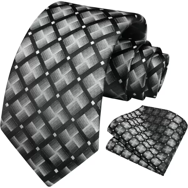 HISDERN Ties for Men Plaid Checkered Tie with Pocket Square Woven Business Formal Necktie Handkerchief Set Wedding Party