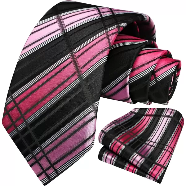 HISDERN Ties for Men Plaid Checkered Tie with Pocket Square Woven Business Formal Necktie Handkerchief Set Wedding Party