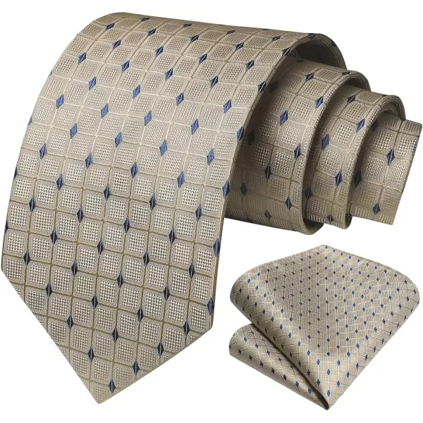 HISDERN Ties for Men Plaid Checkered Tie with Pocket Square Woven Business Formal Necktie Handkerchief Set Wedding Party