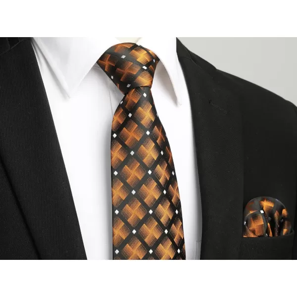 HISDERN Ties for Men Plaid Checkered Tie with Pocket Square Woven Business Formal Necktie Handkerchief Set Wedding Party